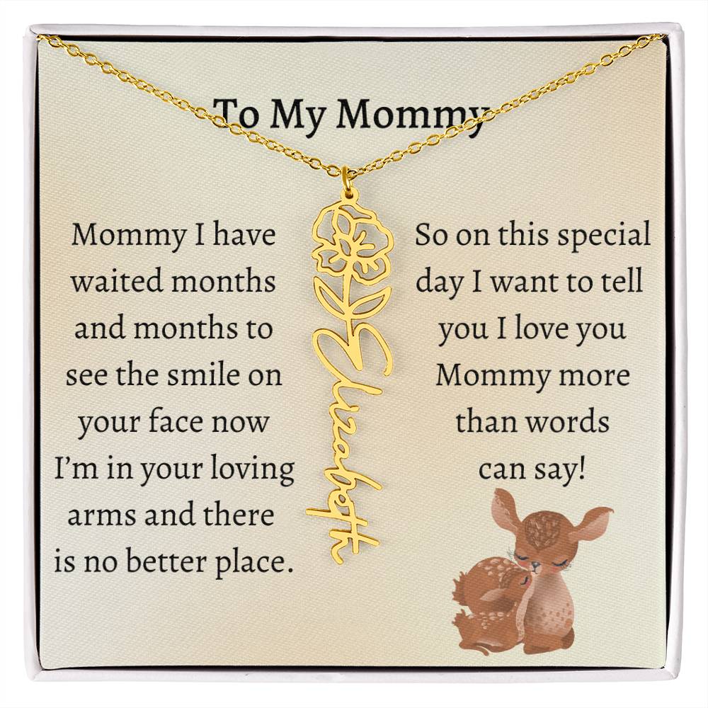 Push Present with Birth Flower Baby Name Necklace