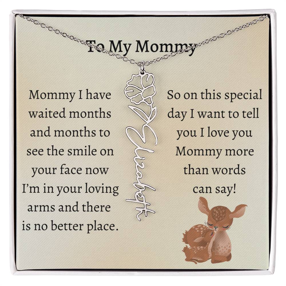 Push Present with Birth Flower Baby Name Necklace
