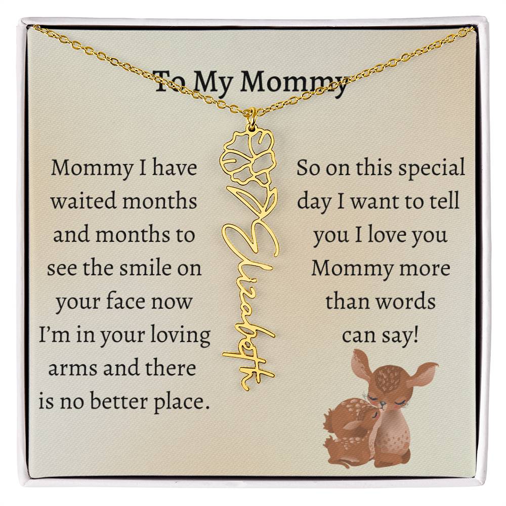 Push Present with Birth Flower Baby Name Necklace