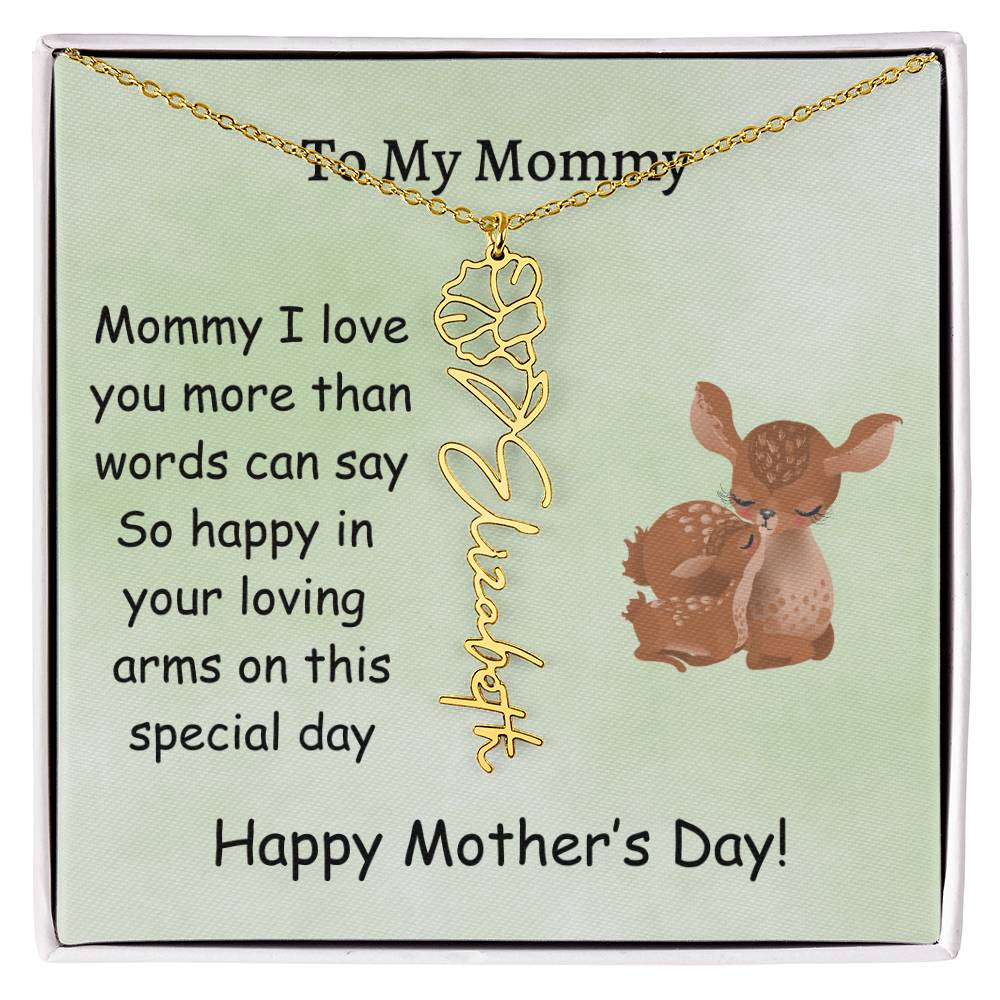 Custom Baby Name Necklace with Birth Month Flower, Mother's Day Gift from Baby, Sweet Message Card Included, Perfect First Mother's Day Gift