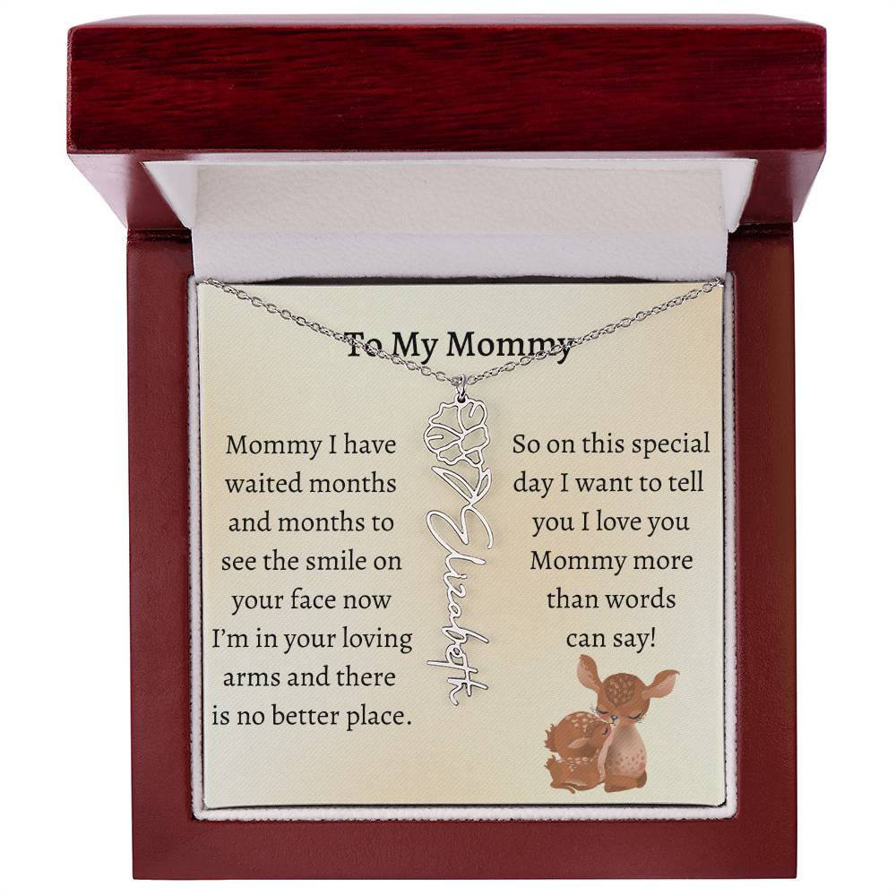 Push Present with Birth Flower Baby Name Necklace