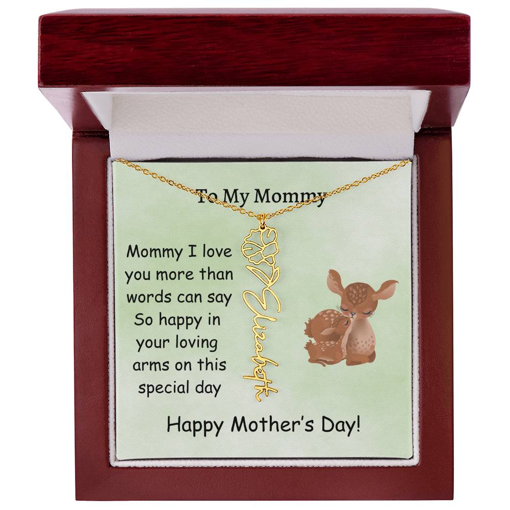 Custom Baby Name Necklace with Birth Month Flower, Mother's Day Gift from Baby, Sweet Message Card Included, Perfect First Mother's Day Gift