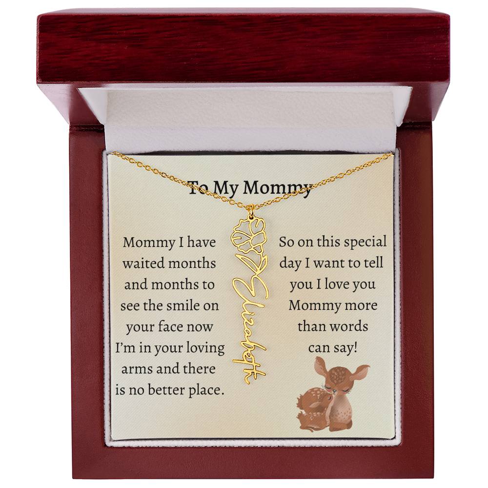 Push Present with Birth Flower Baby Name Necklace