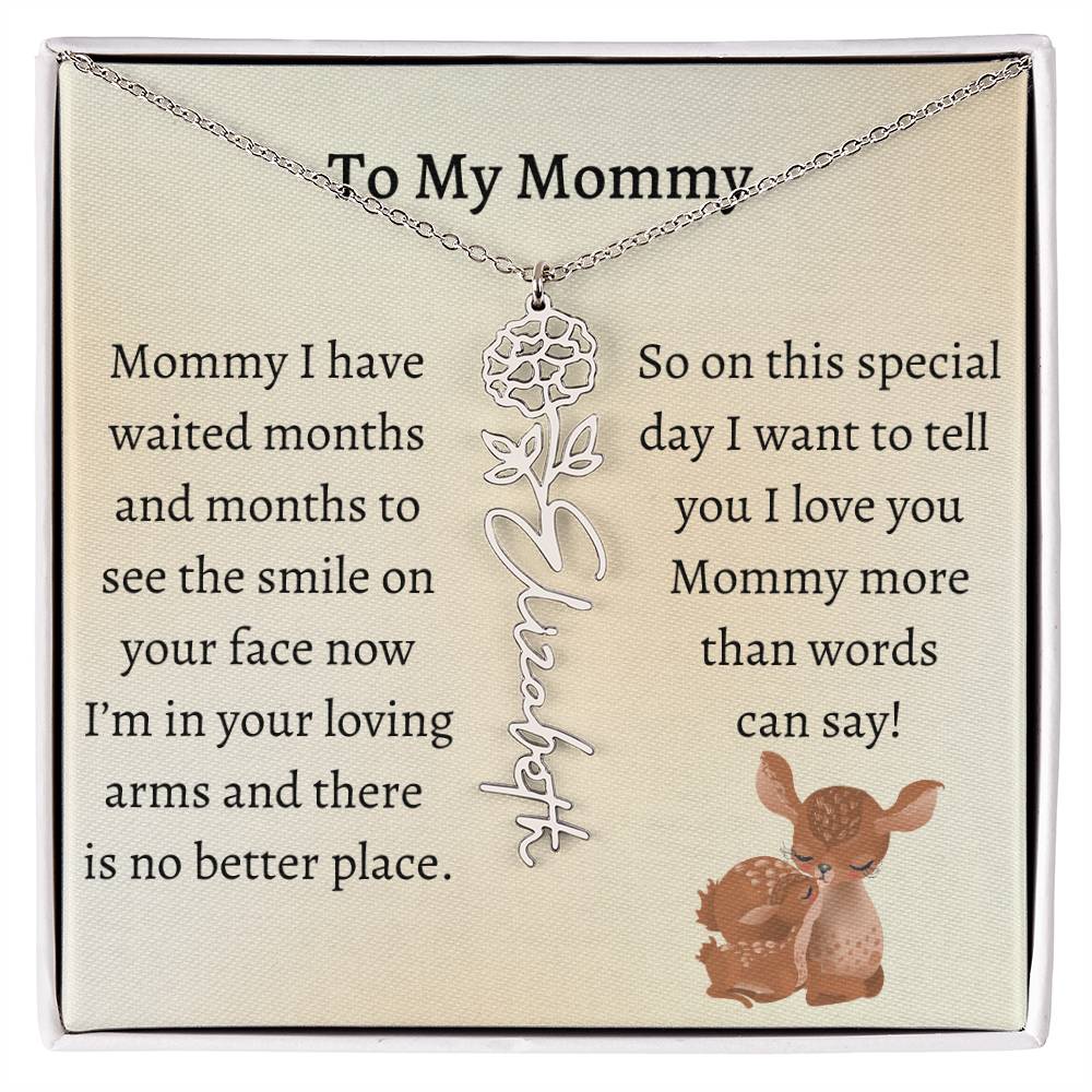 Push Present with Birth Flower Baby Name Necklace