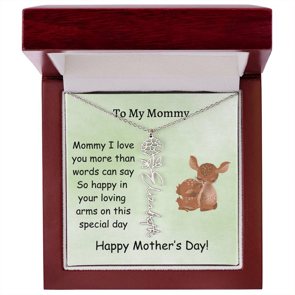 Custom Baby Name Necklace with Birth Month Flower, Mother's Day Gift from Baby, Sweet Message Card Included, Perfect First Mother's Day Gift