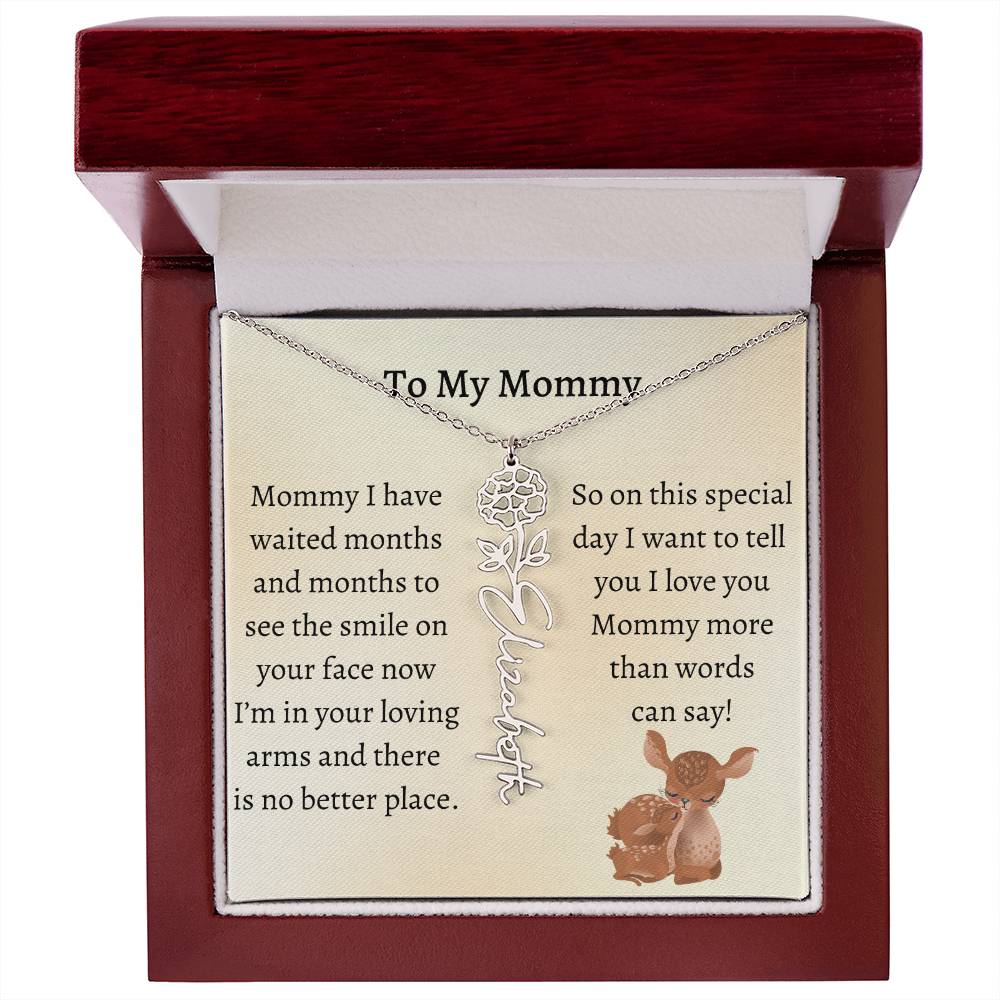 Push Present with Birth Flower Baby Name Necklace