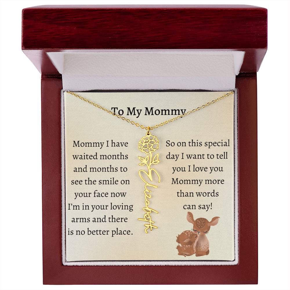 Push Present with Birth Flower Baby Name Necklace