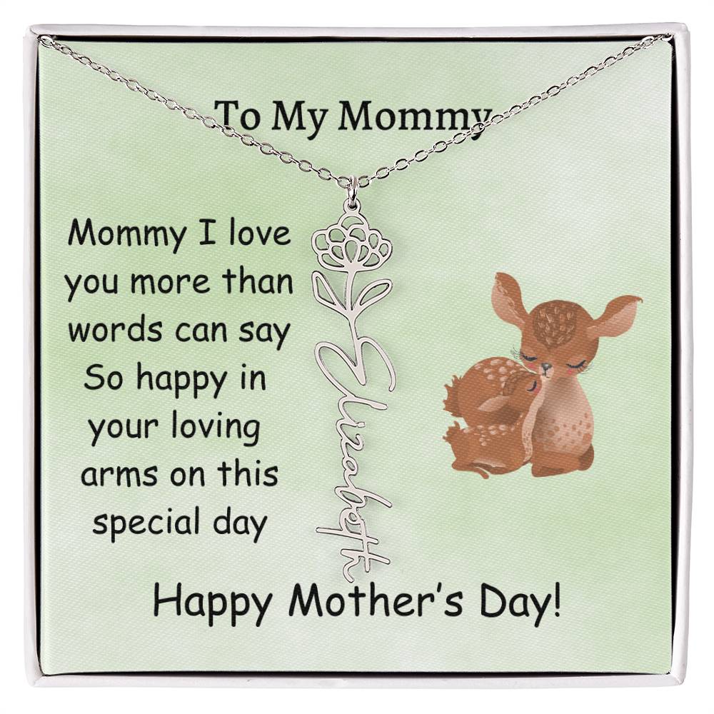Custom Baby Name Necklace with Birth Month Flower, Mother's Day Gift from Baby, Sweet Message Card Included, Perfect First Mother's Day Gift