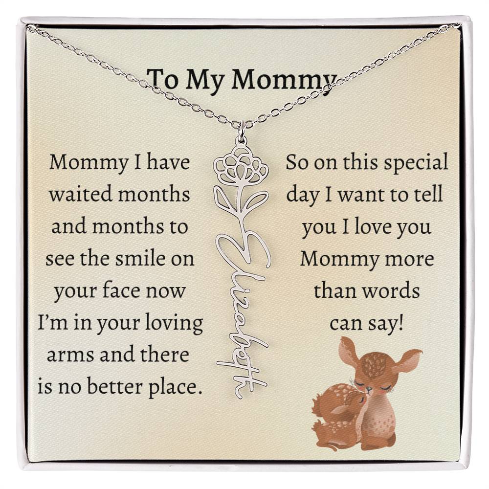 Push Present with Birth Flower Baby Name Necklace