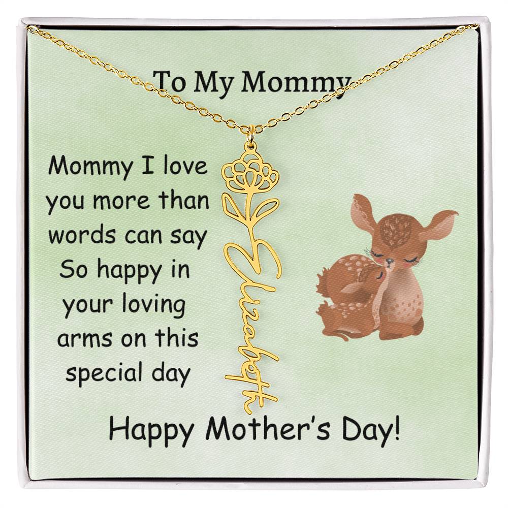 Custom Baby Name Necklace with Birth Month Flower, Mother's Day Gift from Baby, Sweet Message Card Included, Perfect First Mother's Day Gift