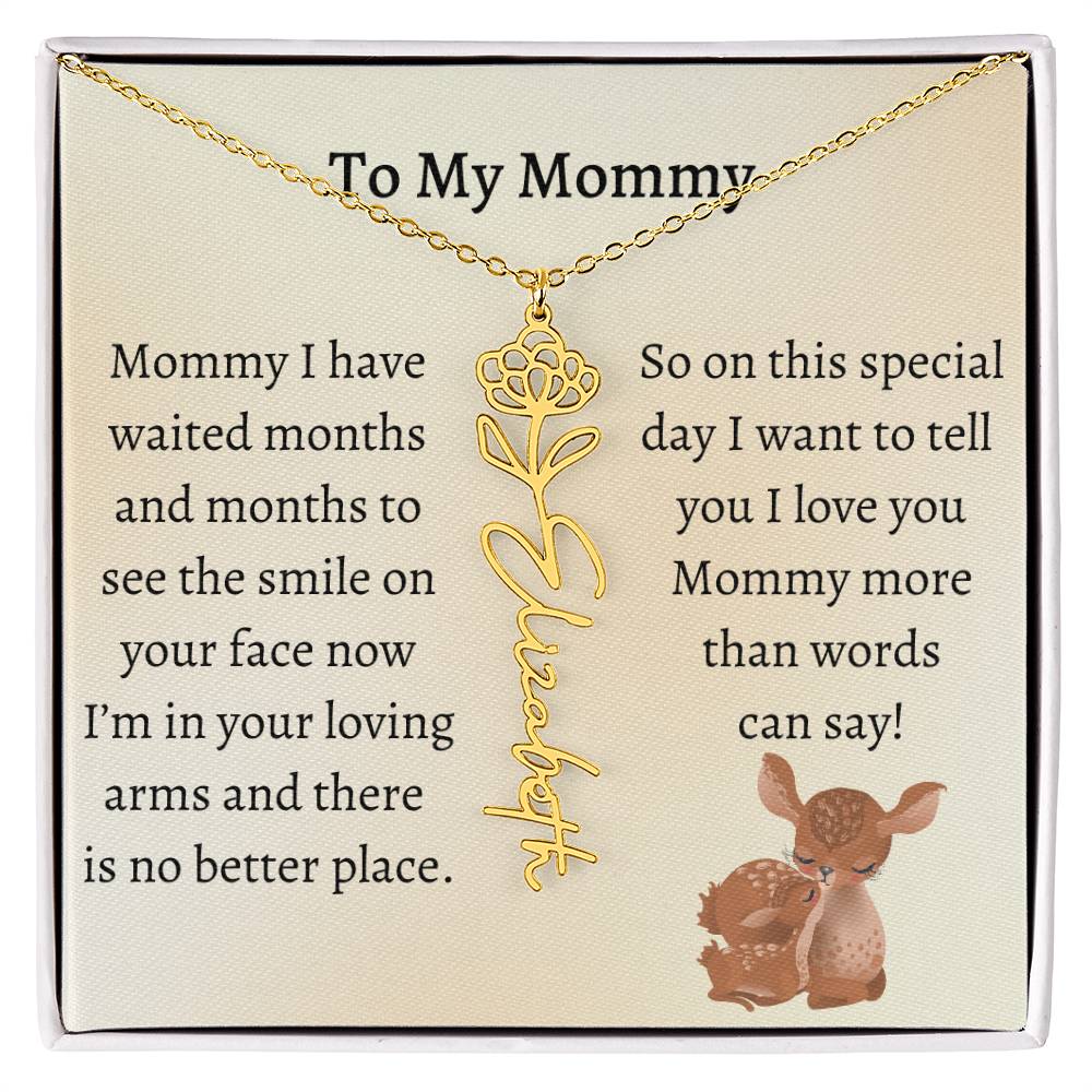 Push Present with Birth Flower Baby Name Necklace
