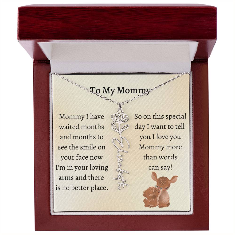 Push Present with Birth Flower Baby Name Necklace