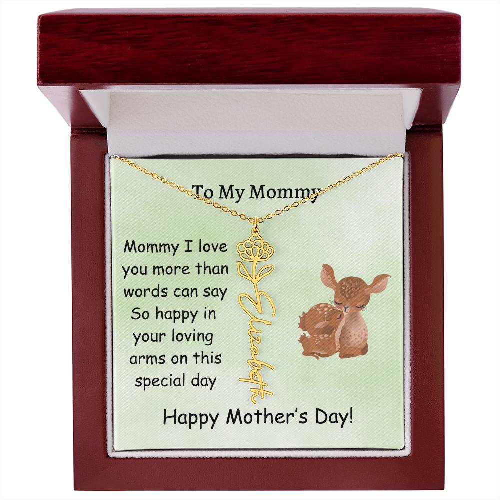 Custom Baby Name Necklace with Birth Month Flower, Mother's Day Gift from Baby, Sweet Message Card Included, Perfect First Mother's Day Gift