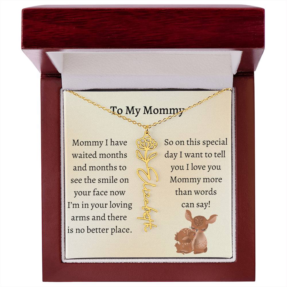 Push Present with Birth Flower Baby Name Necklace