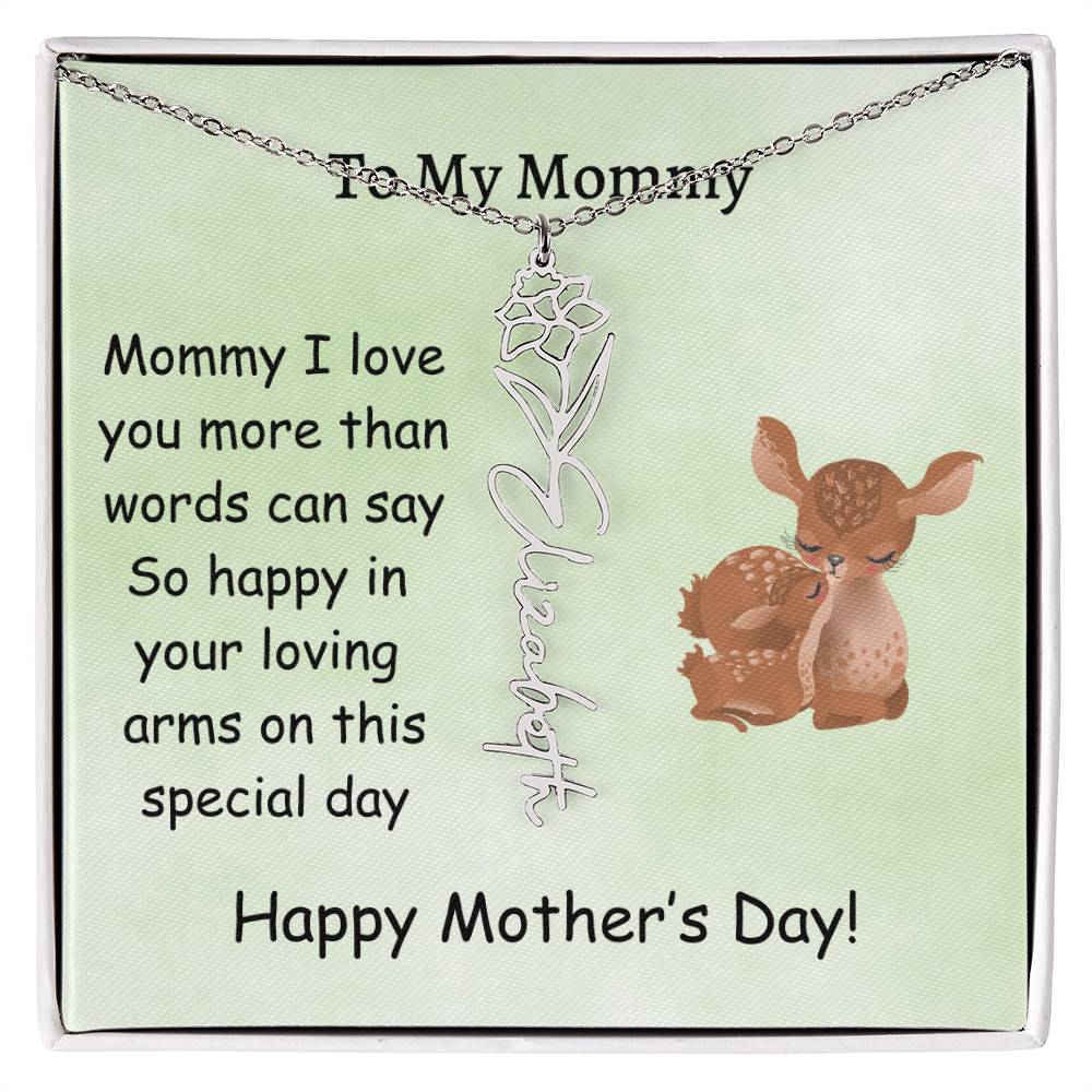 Custom Baby Name Necklace with Birth Month Flower, Mother's Day Gift from Baby, Sweet Message Card Included, Perfect First Mother's Day Gift