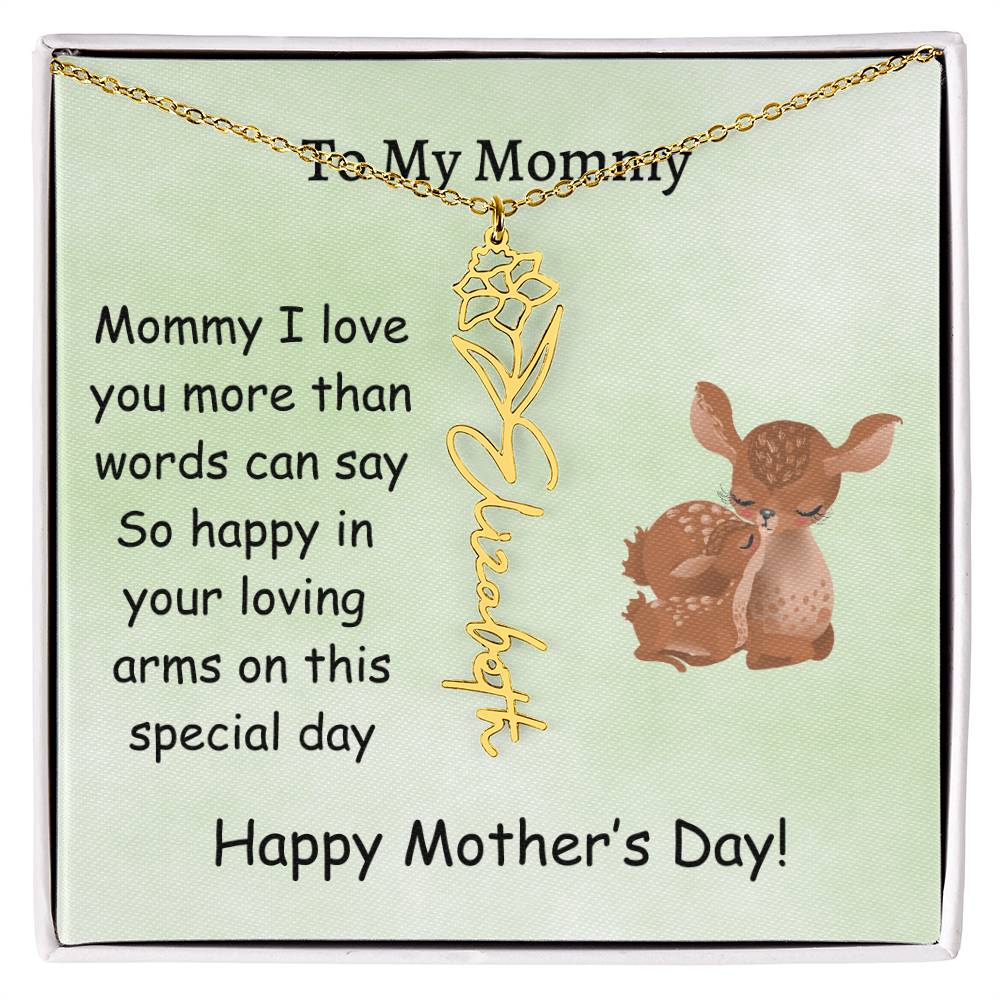 Custom Baby Name Necklace with Birth Month Flower, Mother's Day Gift from Baby, Sweet Message Card Included, Perfect First Mother's Day Gift