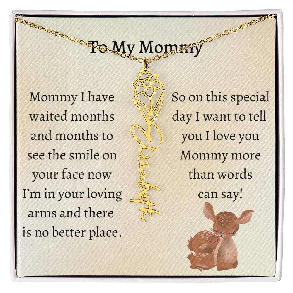 Push Present with Birth Flower Baby Name Necklace
