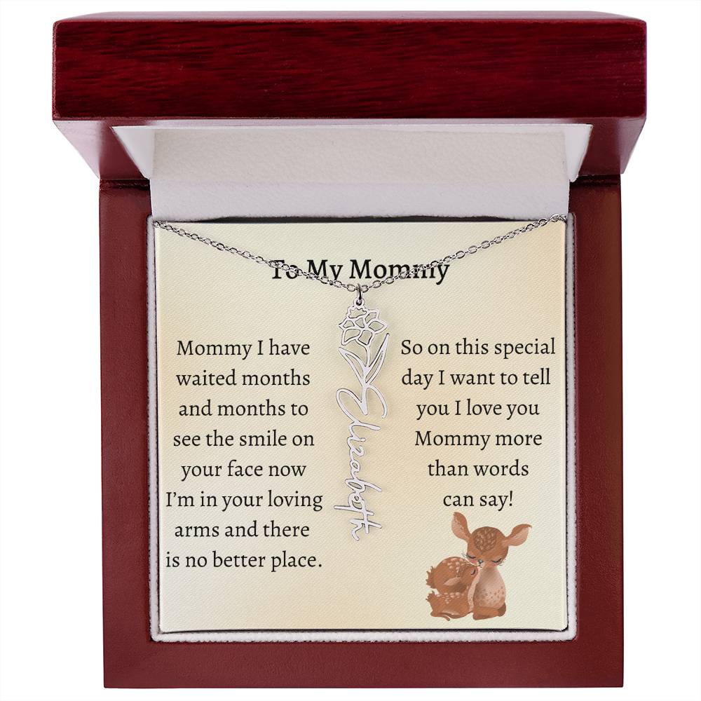Push Present with Birth Flower Baby Name Necklace