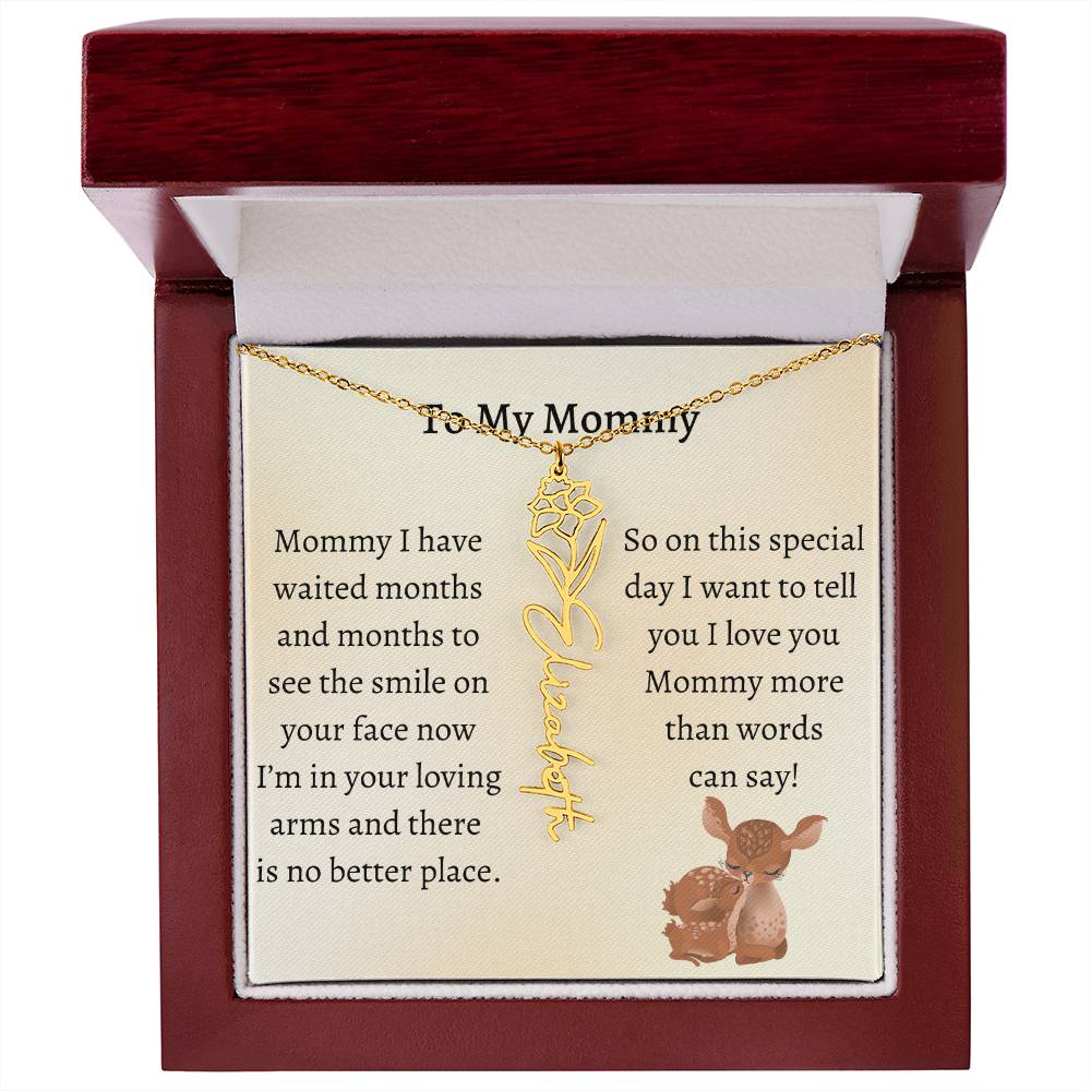 Push Present with Birth Flower Baby Name Necklace