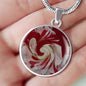 Red and White Rose Abstract Art Circle Charm Necklace - TreasureNoni