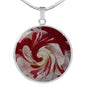 Red and White Rose Abstract Art Circle Charm Necklace - TreasureNoni