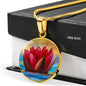 Water Lily Floral Circle Pendent Necklace with the Option to Engrave - TreasureNoni