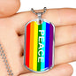 Pride and Peace Flag Necklace LGBTQ Peace Necklace with the Option to Engrave - TreasureNoni