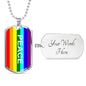 Pride and Peace Flag Necklace LGBTQ Peace Necklace with the Option to Engrave - TreasureNoni