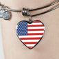 American Flag Bracelet, American Flag Heart Pendant Bracelet - TreasureNoni
