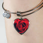 Red Rose Heart Charm Bracelet with the Option to Engrave - TreasureNoni