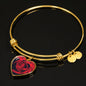 Red Rose Heart Charm Bracelet with the Option to Engrave - TreasureNoni