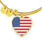 American Flag Bracelet, American Flag Heart Pendant Bracelet - TreasureNoni