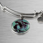 Teal Circle Pendant Bracelet Floral Bracelet - TreasureNoni