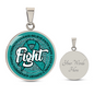 Ovarian Cancer Support Necklace, Fight Cancer Circle Pendant, Strength Courage Hope Jewelry, Survivor Gift, 18K Gold Finish or Stainless Steel