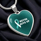 Cervical Cancer Awareness Necklace “Never Give Up” – Teal White Ribbon Heart Pendant, Fighter Gift, Survivor Support