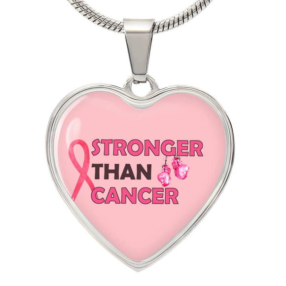 Stronger Than Cancer Heart Pendant Necklace - Pink Ribbon Breast Cancer Support Jewelry, Supportive Pink Ribbon Necklace, Cancer Diagnosis
