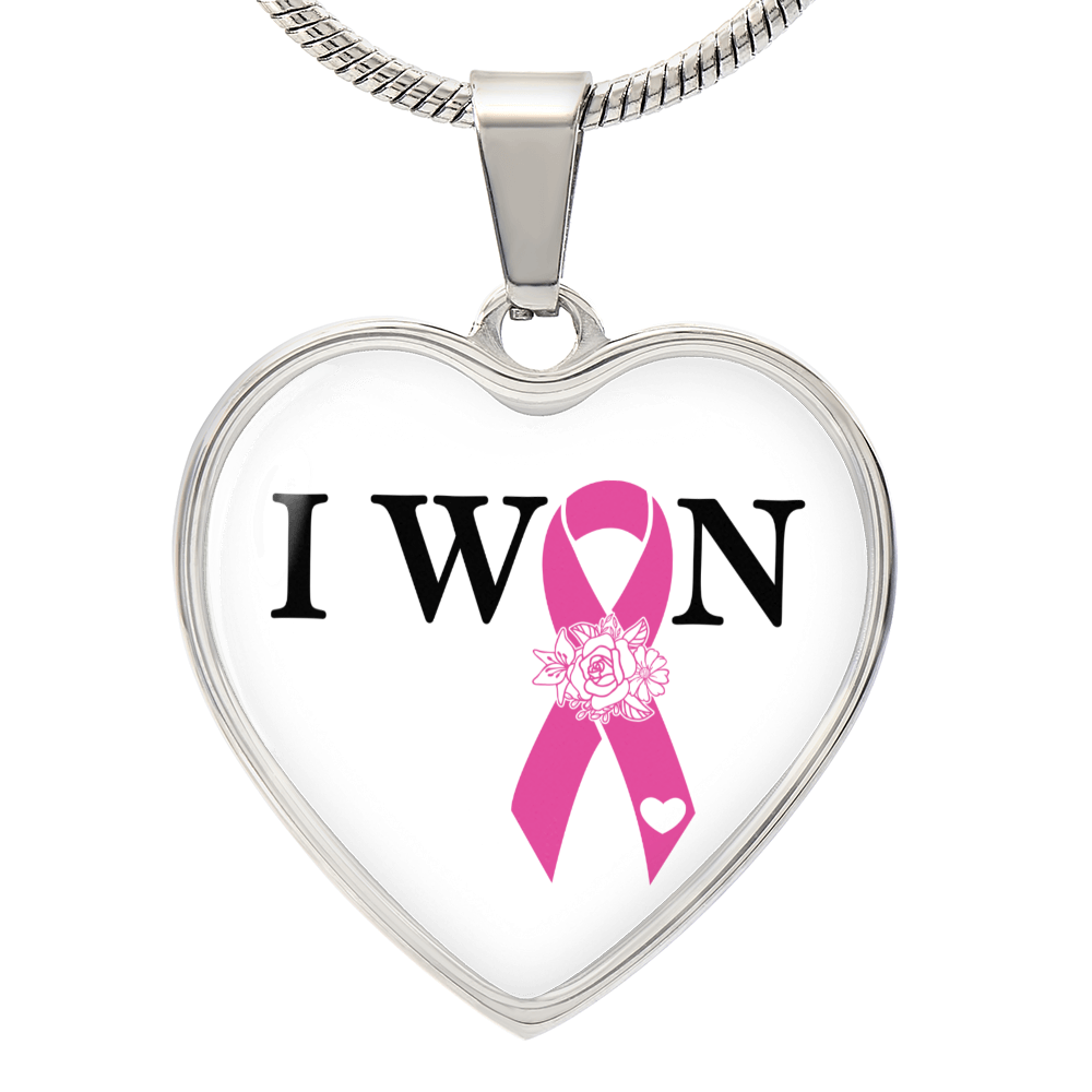 I Won, Breast Cancer Survivor Heart Pendant Necklace, Breast Cancer Support Jewelry