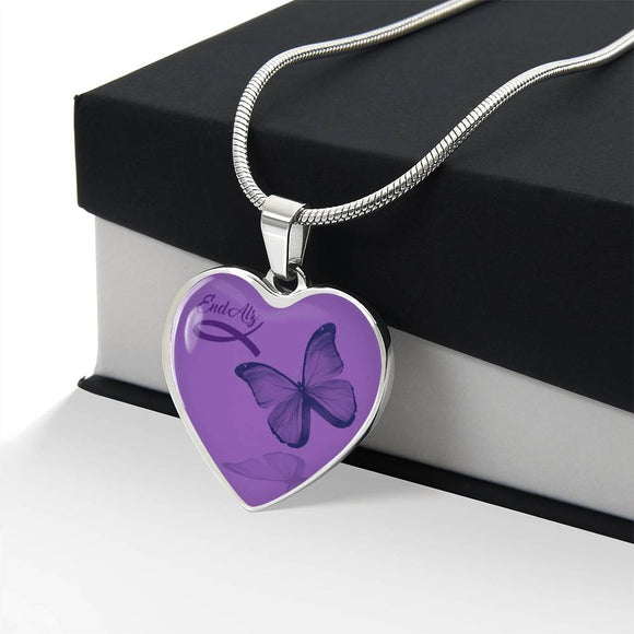 End Alz Purple Butterfly Heart Pendant, Alzheimer's Awareness Jewelry, Alzheimer's Necklace, Alzheimer's Support
