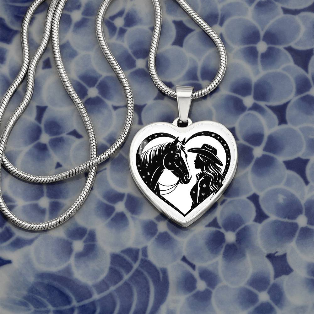 Horse Lover Cowgirl Heart Pendant-Cowgirl and Horse Heart Necklace – Western Jewelry for Women, Country Girl Gift