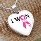 I Won, Breast Cancer Survivor Heart Pendant Necklace, Breast Cancer Support Jewelry