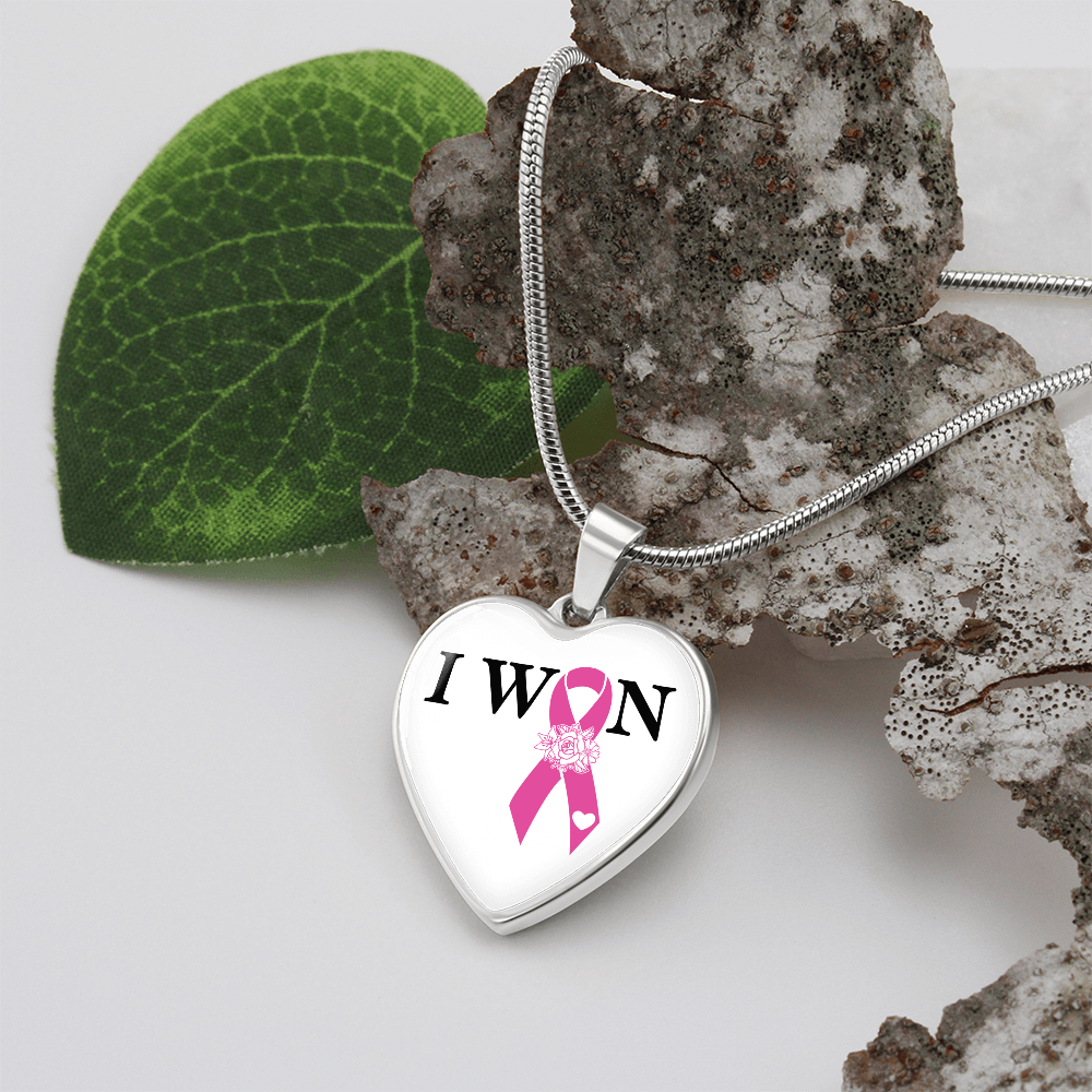 I Won, Breast Cancer Survivor Heart Pendant Necklace, Breast Cancer Support Jewelry