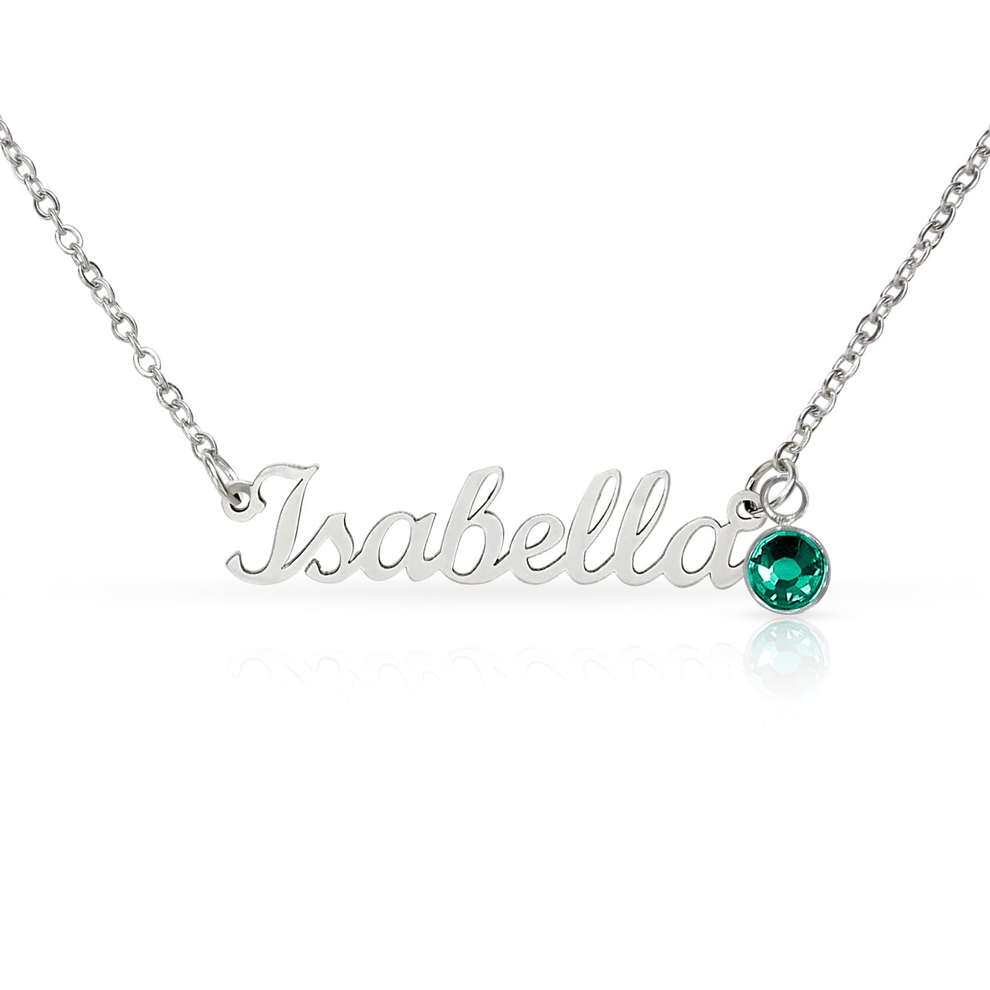 Custom Name Necklace with Birthstone – Personalized Script Name Necklace – Stainless Steel or 18K Gold Finish