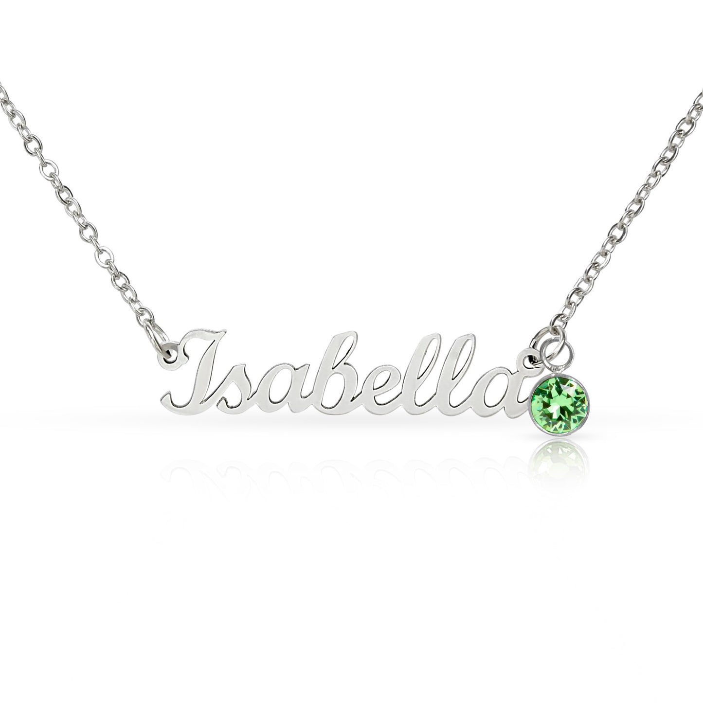 Custom Name Necklace with Birthstone – Personalized Script Name Necklace – Stainless Steel or 18K Gold Finish