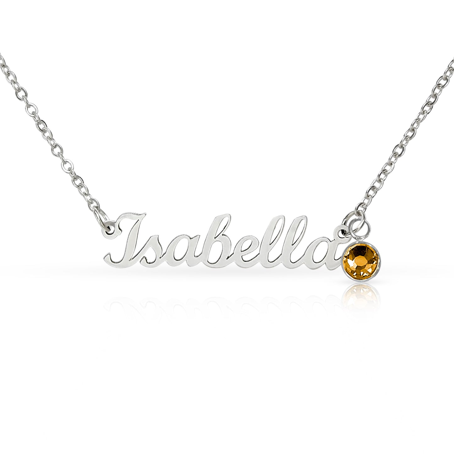 Custom Name Necklace with Birthstone – Personalized Script Name Necklace – Stainless Steel or 18K Gold Finish