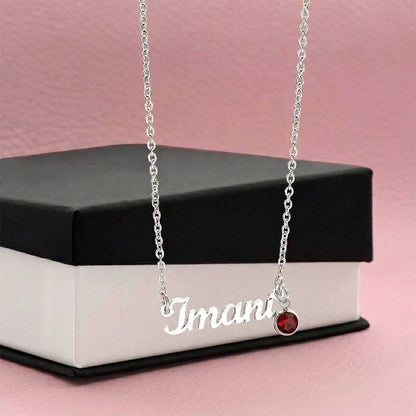 Custom Name Necklace with Birthstone – Personalized Script Name Necklace – Stainless Steel or 18K Gold Finish
