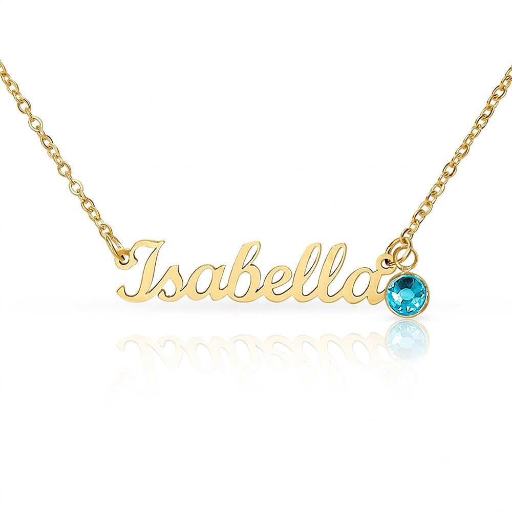 Custom Name Necklace with Birthstone – Personalized Script Name Necklace – Stainless Steel or 18K Gold Finish
