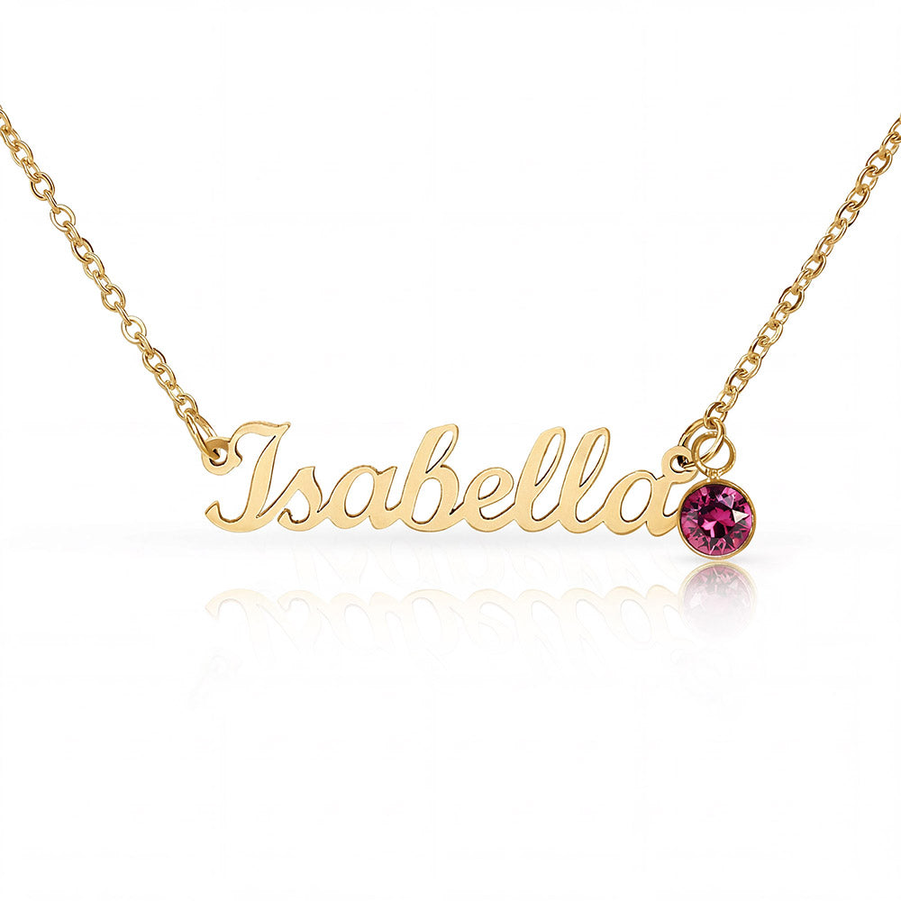 Custom Name Necklace with Birthstone – Personalized Script Name Necklace – Stainless Steel or 18K Gold Finish