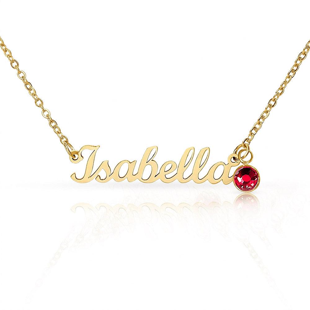 Custom Name Necklace with Birthstone – Personalized Script Name Necklace – Stainless Steel or 18K Gold Finish – Custom Gift for Mom, Grandma, Sister, Wife