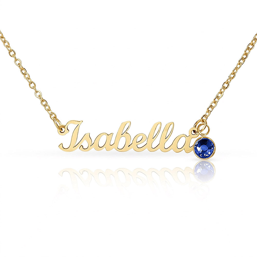 Custom Name Necklace with Birthstone – Personalized Script Name Necklace – Stainless Steel or 18K Gold Finish – Custom Gift for Mom, Grandma, Sister, Wife