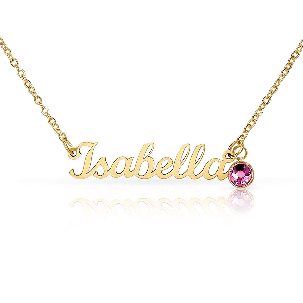 Custom Name Necklace with Birthstone – Personalized Script Name Necklace – Stainless Steel or 18K Gold Finish – Custom Gift for Mom, Grandma, Sister, Wife